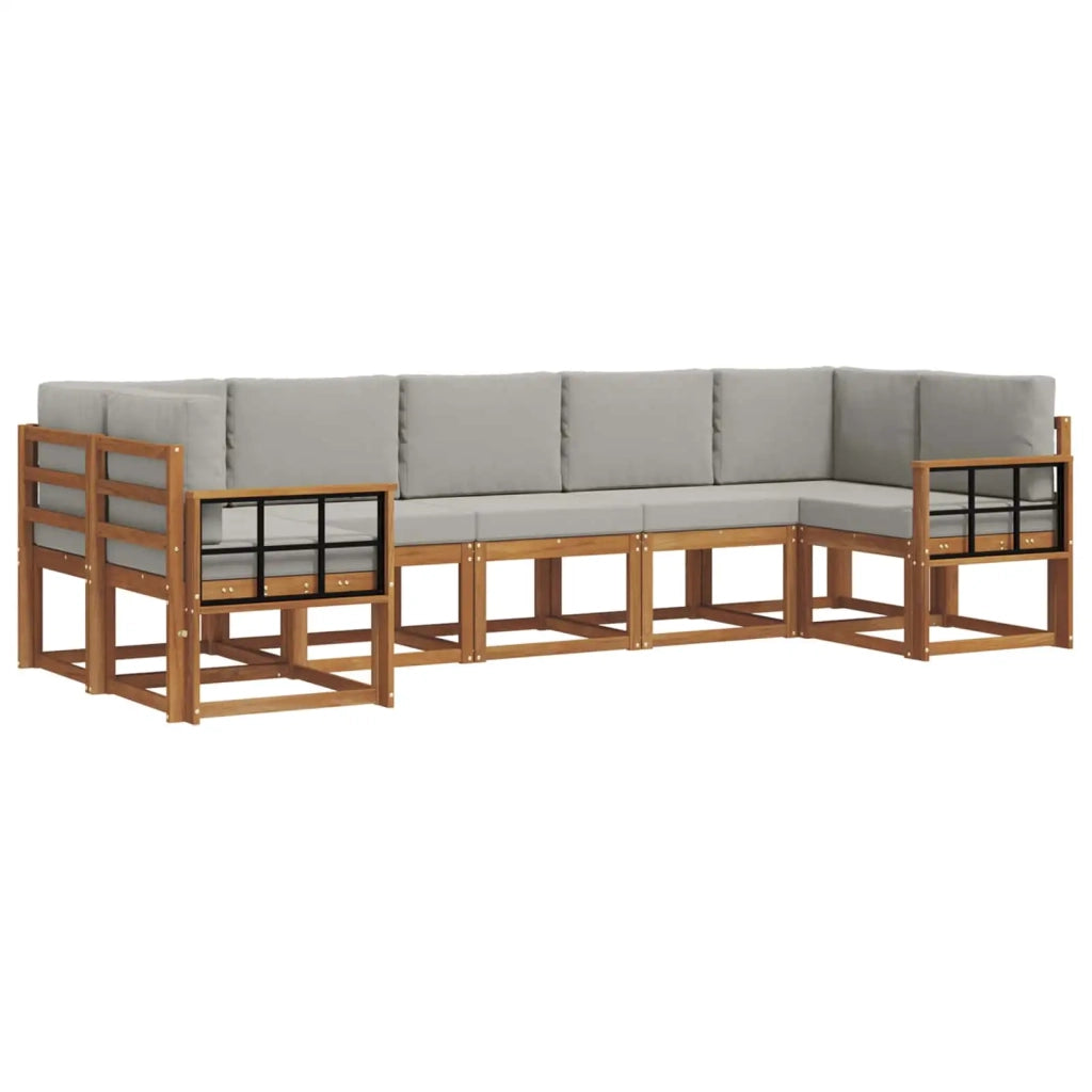 Set di divani da esterno 7 pcs Grigio Naturale e Chiaro