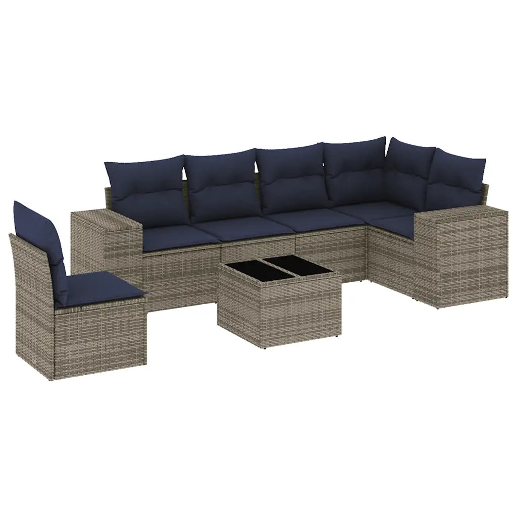 Set Divani da Giardino 7 pz con Cuscini Grigio in Polyrattan 3222640