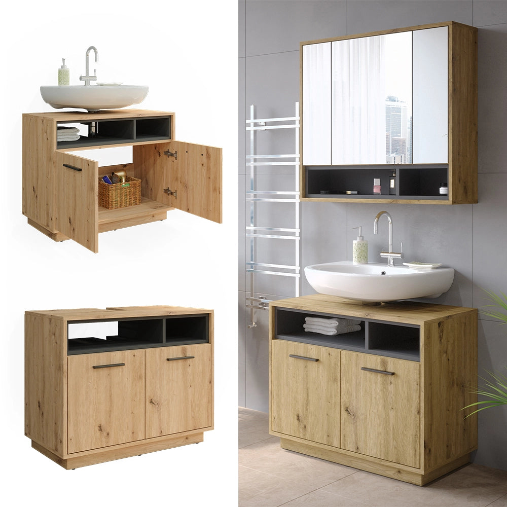Mobile sottolavabo per bagno Beatrice Rovere artigianale/Antracite 80 x 64 cm Vicco