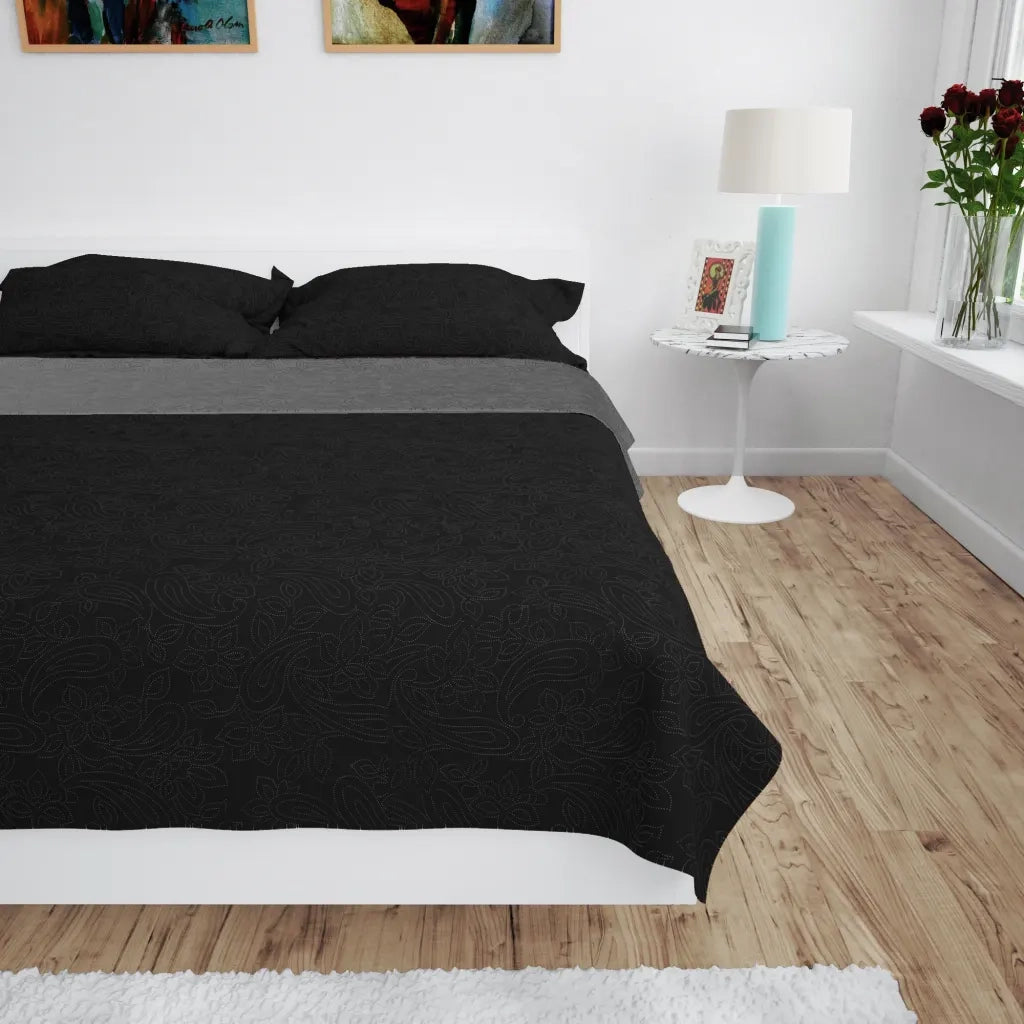 Copriletto Double-Face Trapuntato 170x210 cm Grigio e Nero 132965
