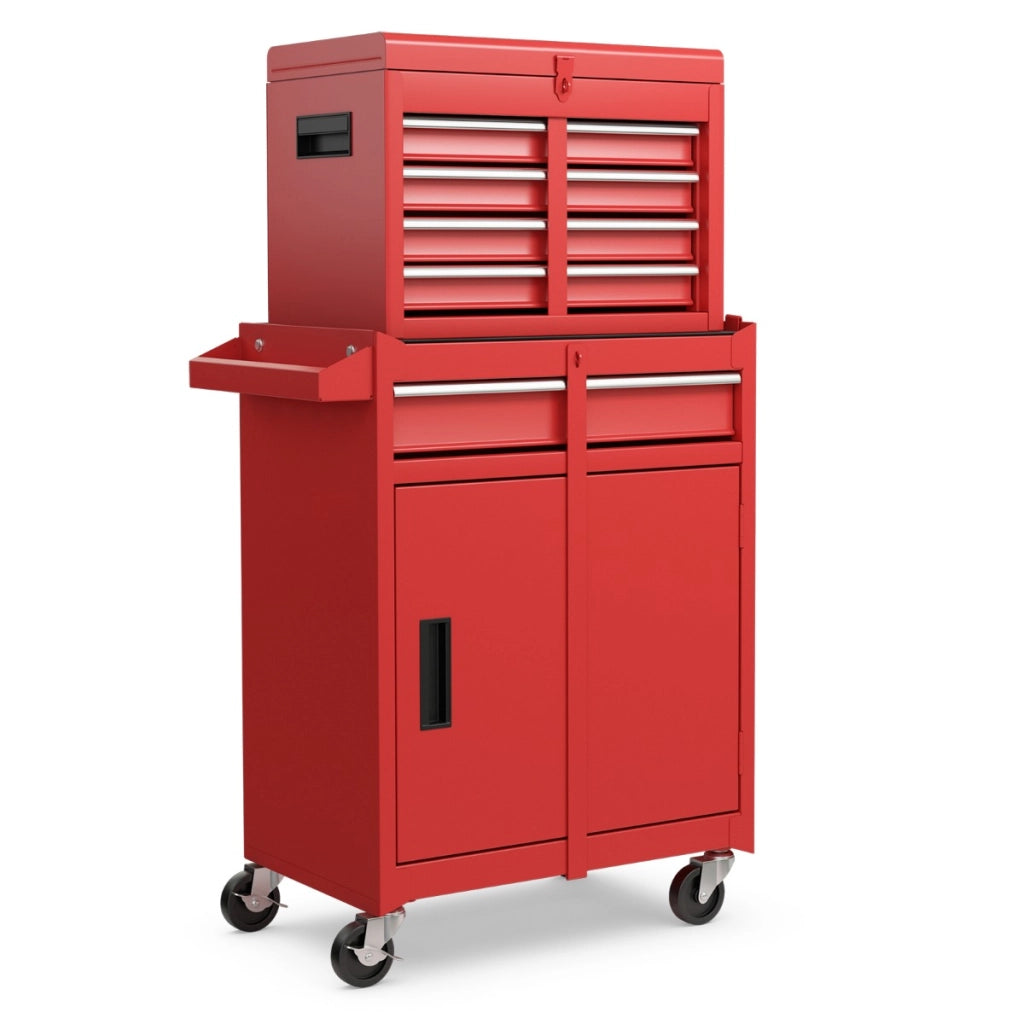 Cassettiera portautensili a 5 cassetti, Armadio portautensili con ruote bloccabili ripiano regolabile Rosso-Deposito utensili Tool