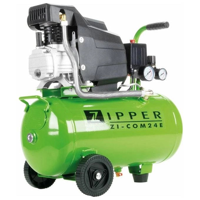 Zipper ZI-COM24E Compressore d'aria a 1 cilindro 24 litri 1100 W 230 V 2 manometri olio lubrificato colore Nero