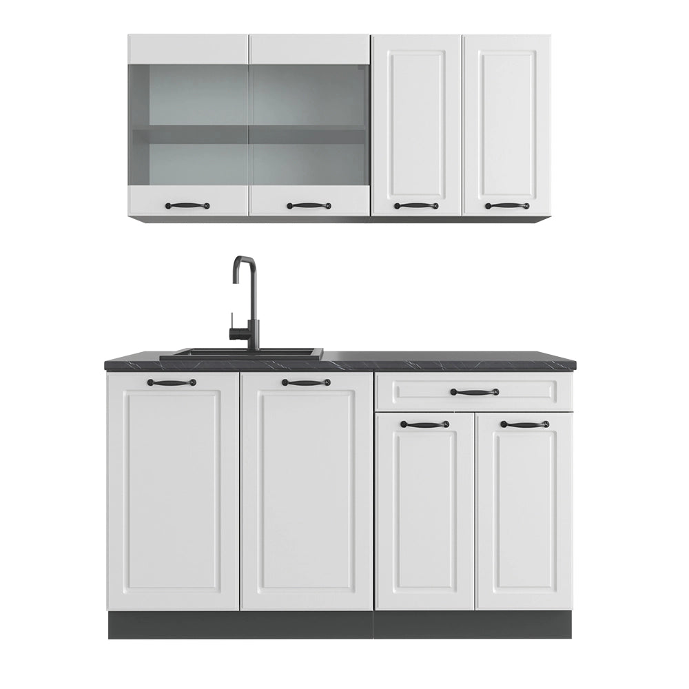 Vicco Cucina completa Bianco casa di campagna/antracite 140 cm senza piano di lavoro