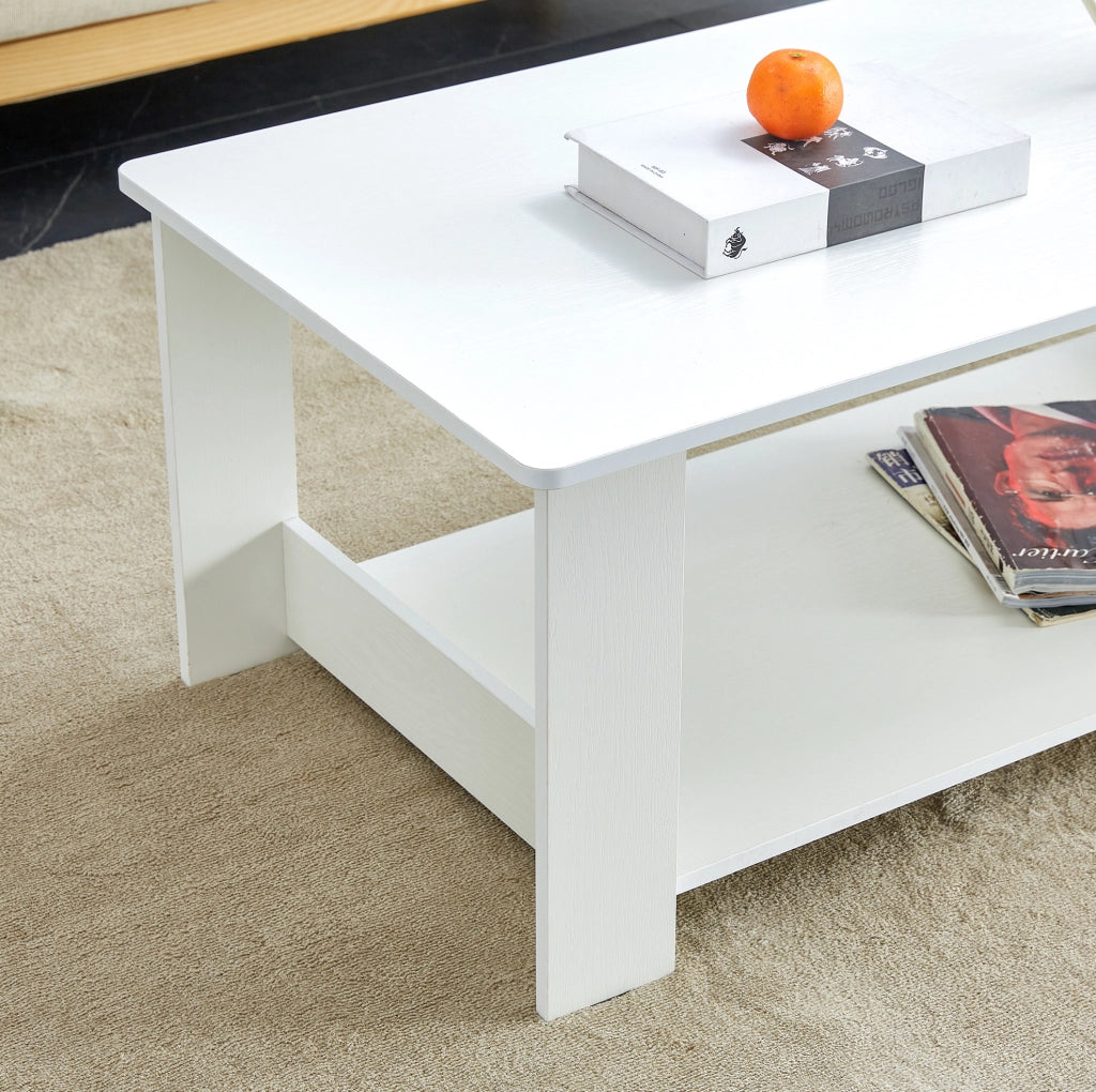 Tavolino da caffè a 2 livelli in MDF bianco 110×55×42 cm