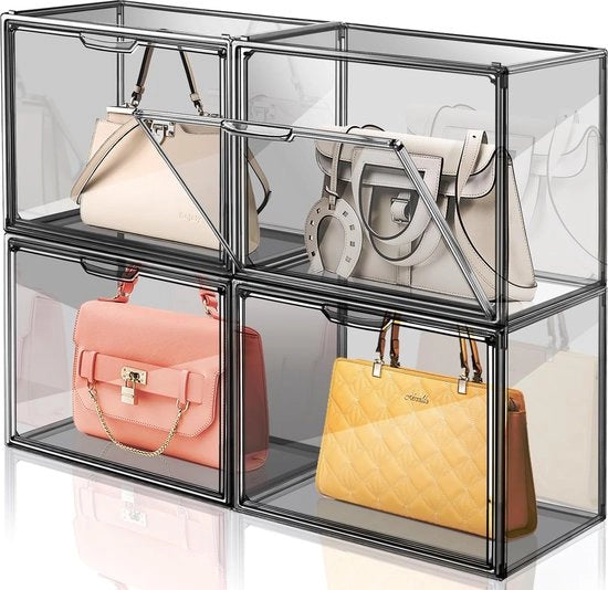 4 scatole trasparenti per organizzare accessori, cassetti, vetrina per borse, portafogli, scatole da riporre