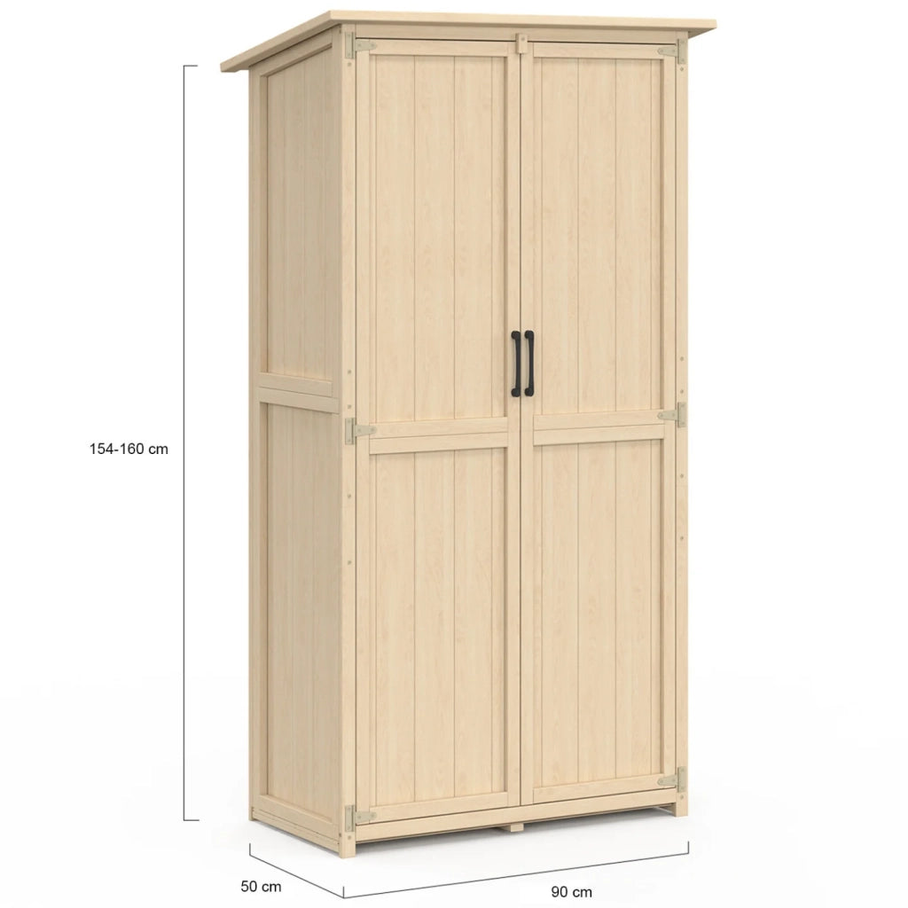 IDMarket - Armadio da giardino in legno 90 x 50 x 160 cm con tetto inclinato, doppia anta e ripiani
