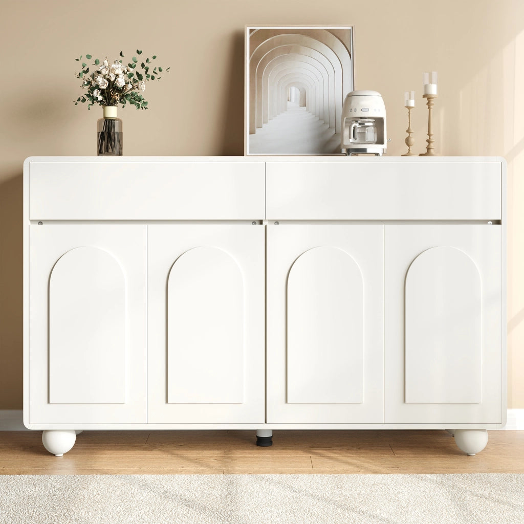 Credenza e madia con 2 cassetti, 4 ante e ripiani regolabili, per soggiorno, in MDF e PB, bianco, 140 × 38 × 89 cm