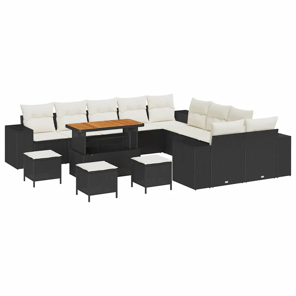 Set Divano da Giardino con cuscino 14 pcs Nero polyrattan