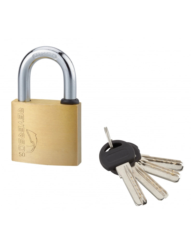 Lucchetto a chiave Reverso, ottone, esterno, arco in acciaio, 50 mm, 4 chiavi – THIRARD
