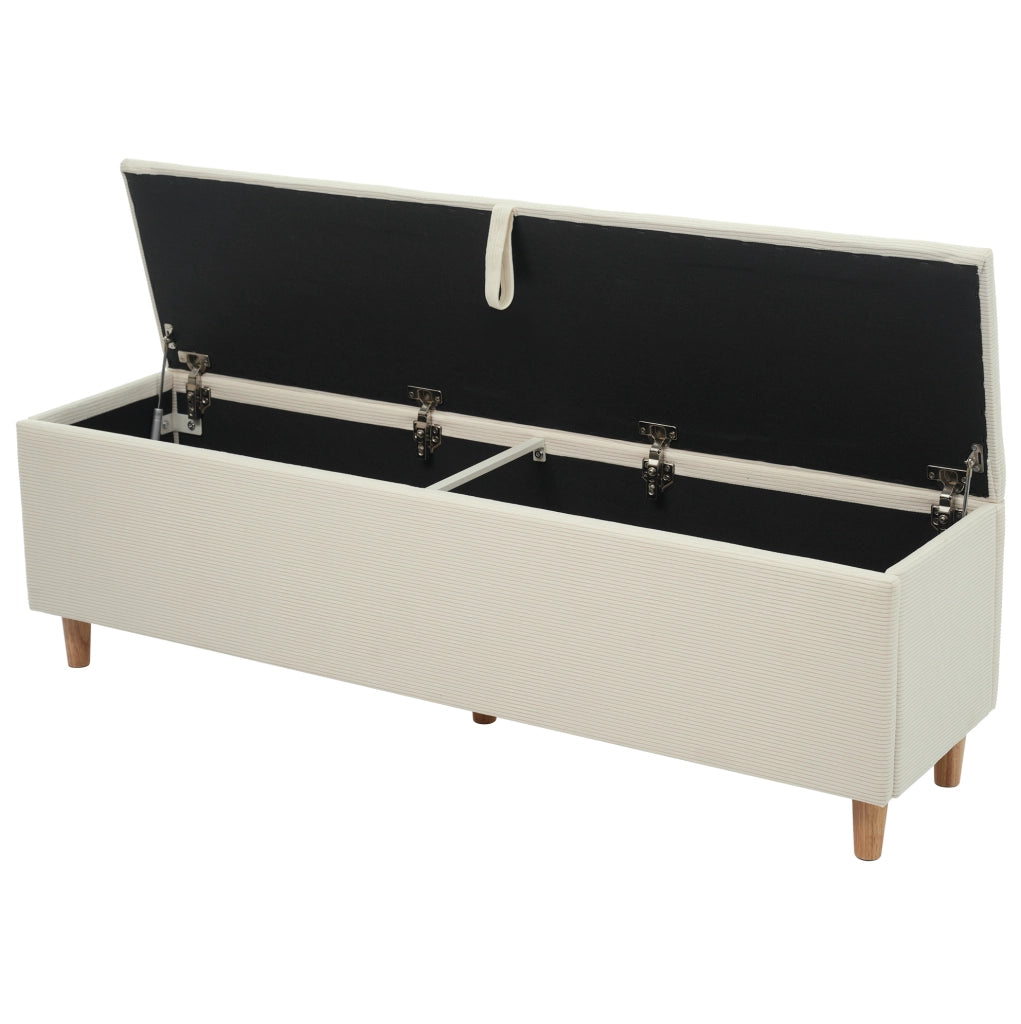 Panca da letto 165x38x46 cm con spazio contenitore idraulico in velluto a coste e legno beige