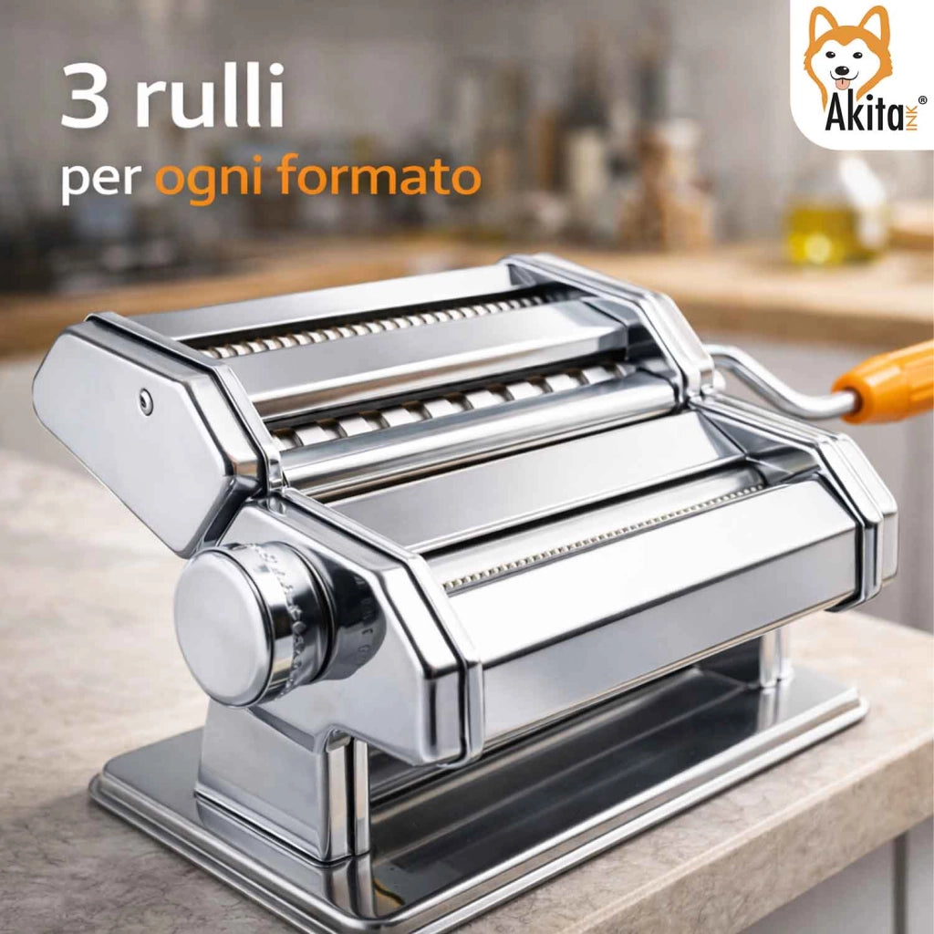 Akitaink Macchina da Pasta 3 Rulli Acciaio Inox con Morsetto