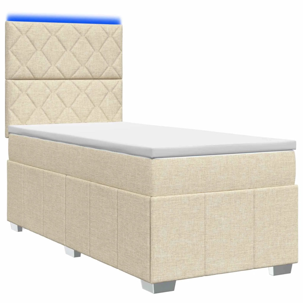 Letto Box Spring LED con Materasso Crema 100 x 200 cm Tessuto 3455547