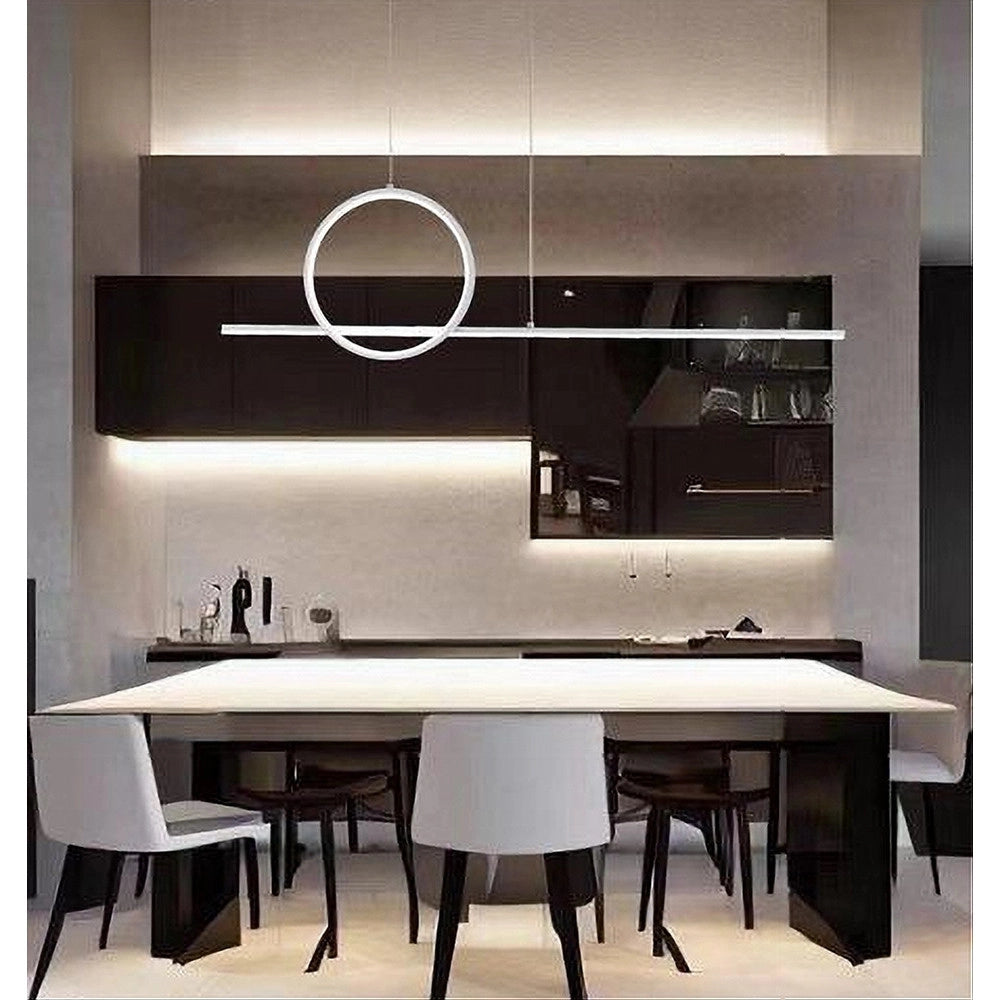 Trade Shop - Lampadario A Sospensione Led 48w Design Cerchio Linea Moderno Bianco Ip20 Lampada 01189 -