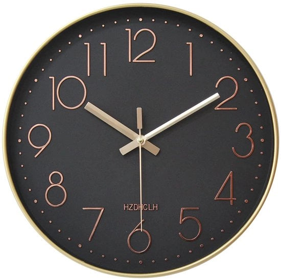 Oro-nero Radiogestione Clessidra a Parete 30 cm Silenziosa Clessidra Senza Suono di Giro, Moderna Clessidra a Batterie per Casa, Cucina, Salotto, Ufficio, Decorazione per Parete