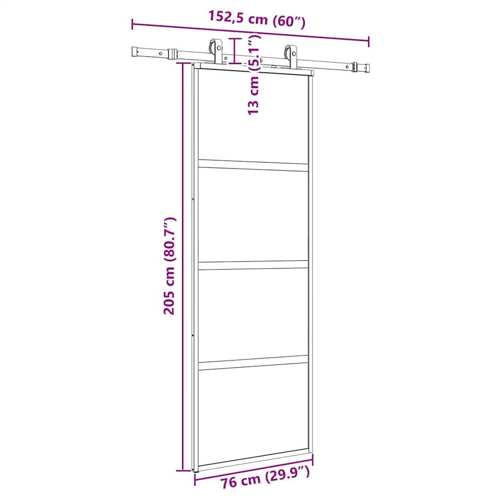 vidaXL Porta Scorrevole Set Ferramenta Nera 76x205 cm Vetro Temperato