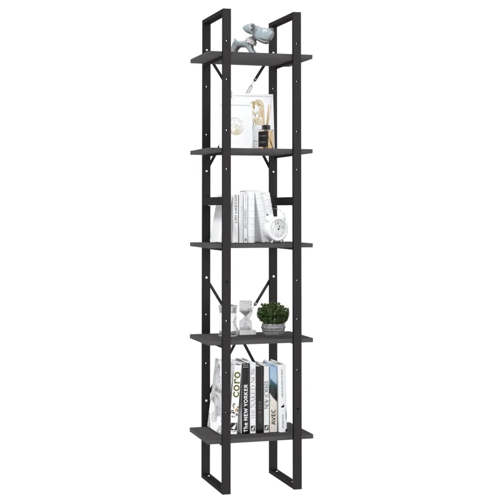 Libreria a 5 Ripiani Grigia 40x30x175 cm in Legno di Pino 3081975