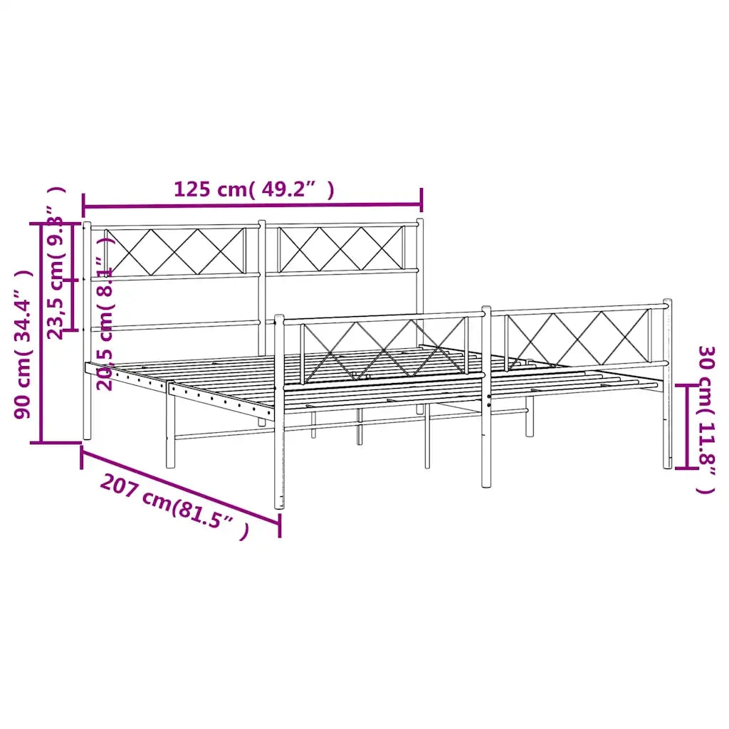 Giroletto con Testiera e Pediera Metallo Nero 120x200 cm 372293