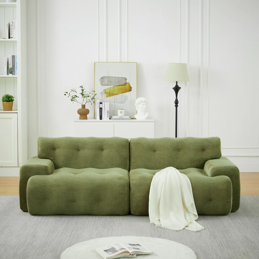 Divano a due posti modulare in ciniglia con braccioli ampi design ergonomico senza montaggio verde 224 × 104 × 66 cm