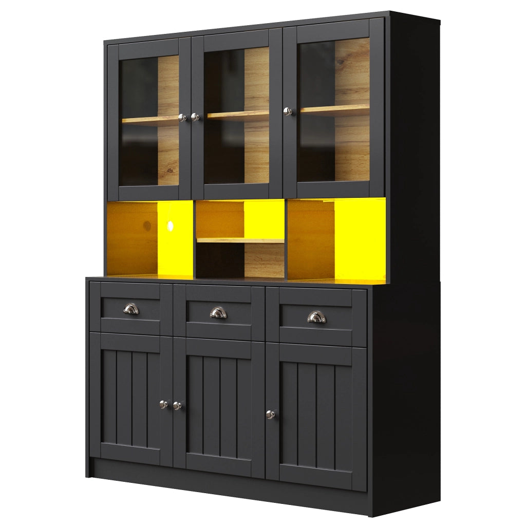 Dispensa alta con ripiani regolabili e LED controllabile tramite app in MDF nero con 3 cassetti 140 × 40 × 175 cm