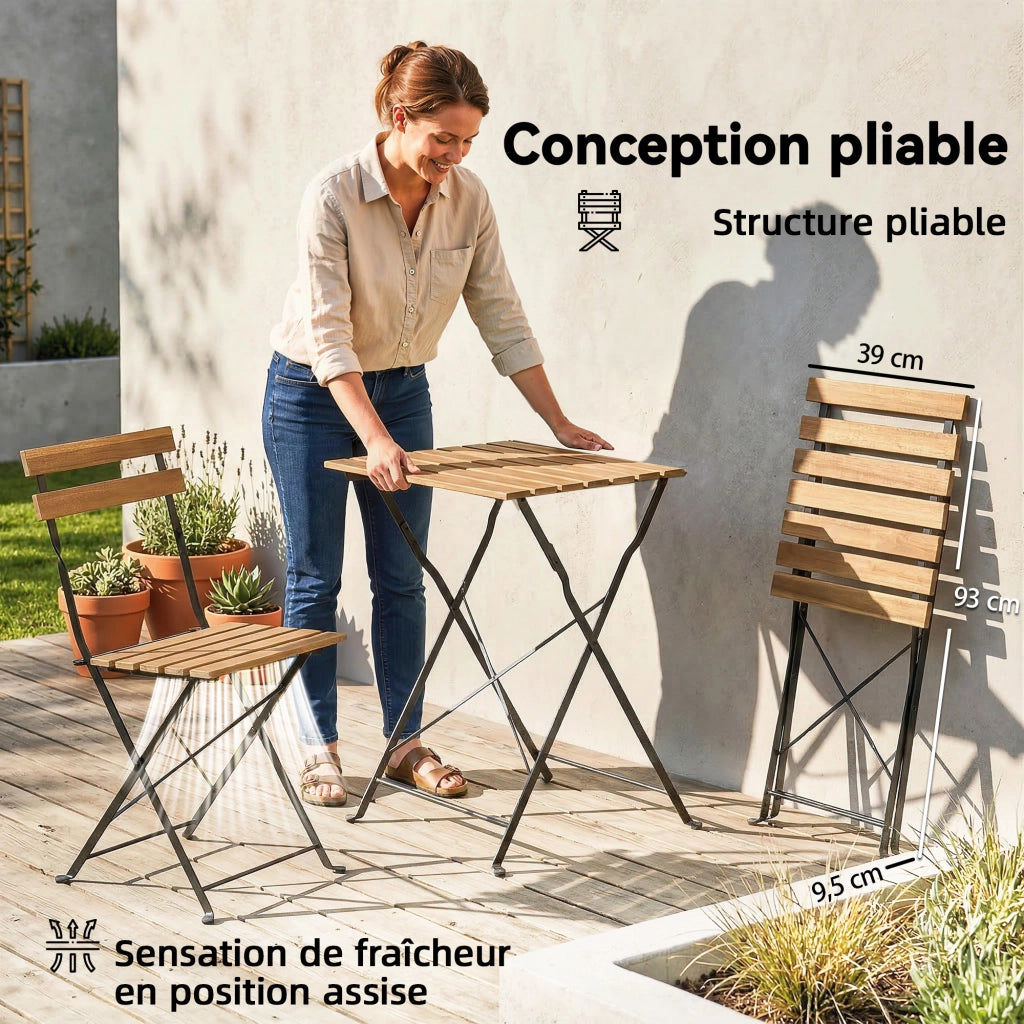 Set Bistrot Giardino 3 Pezzi ¨C Xylo ¨C 2 Sedie Pieghevoli Tavolo Legno Acacia 55x55cm Naturale
