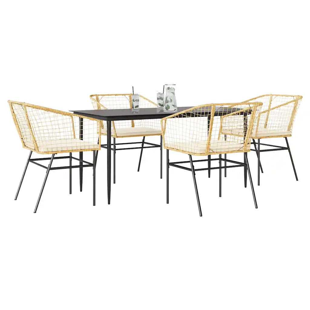 Set da Pranzo da Giardino 5pz con Cuscini Polyrattan Vetro 3334509