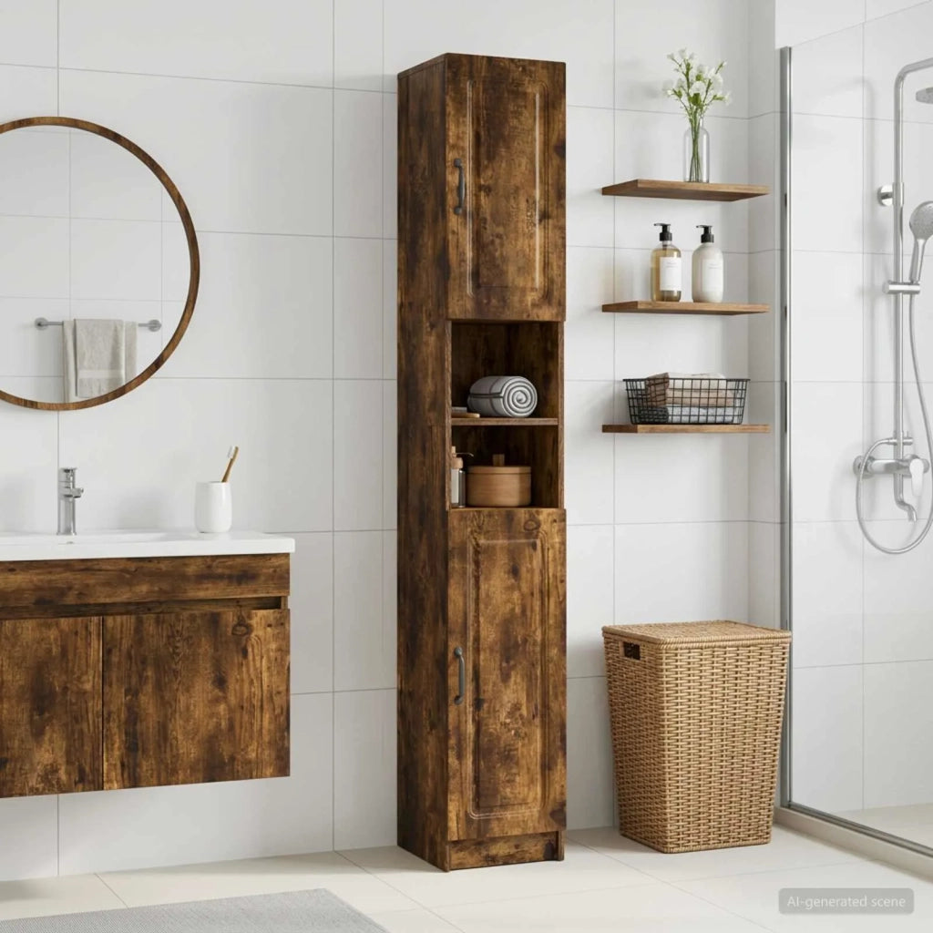 Armadio da Bagno con Ripiano Aperto UTRECHT Rovere Fumo 897700