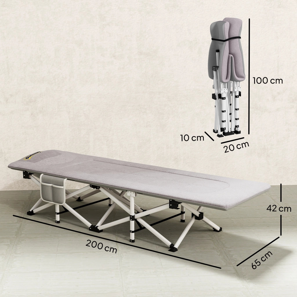 Letto da campeggio pieghevole con materasso e sedia a sdraio ¨C zephmum ¨C 185x65x37 cm grigio