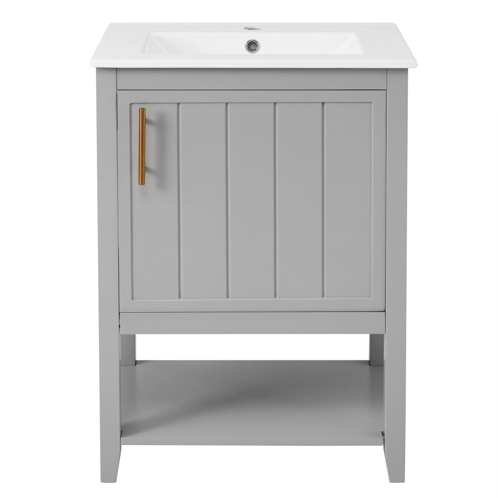 Mobile lavabo da bagno a pavimento 61 cm con lavabo in ceramica grigio