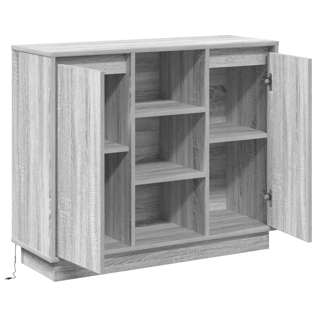 Sideboard con LED Grigio Sonoma 90x32x75 cm in Legno Ingengnerizzato