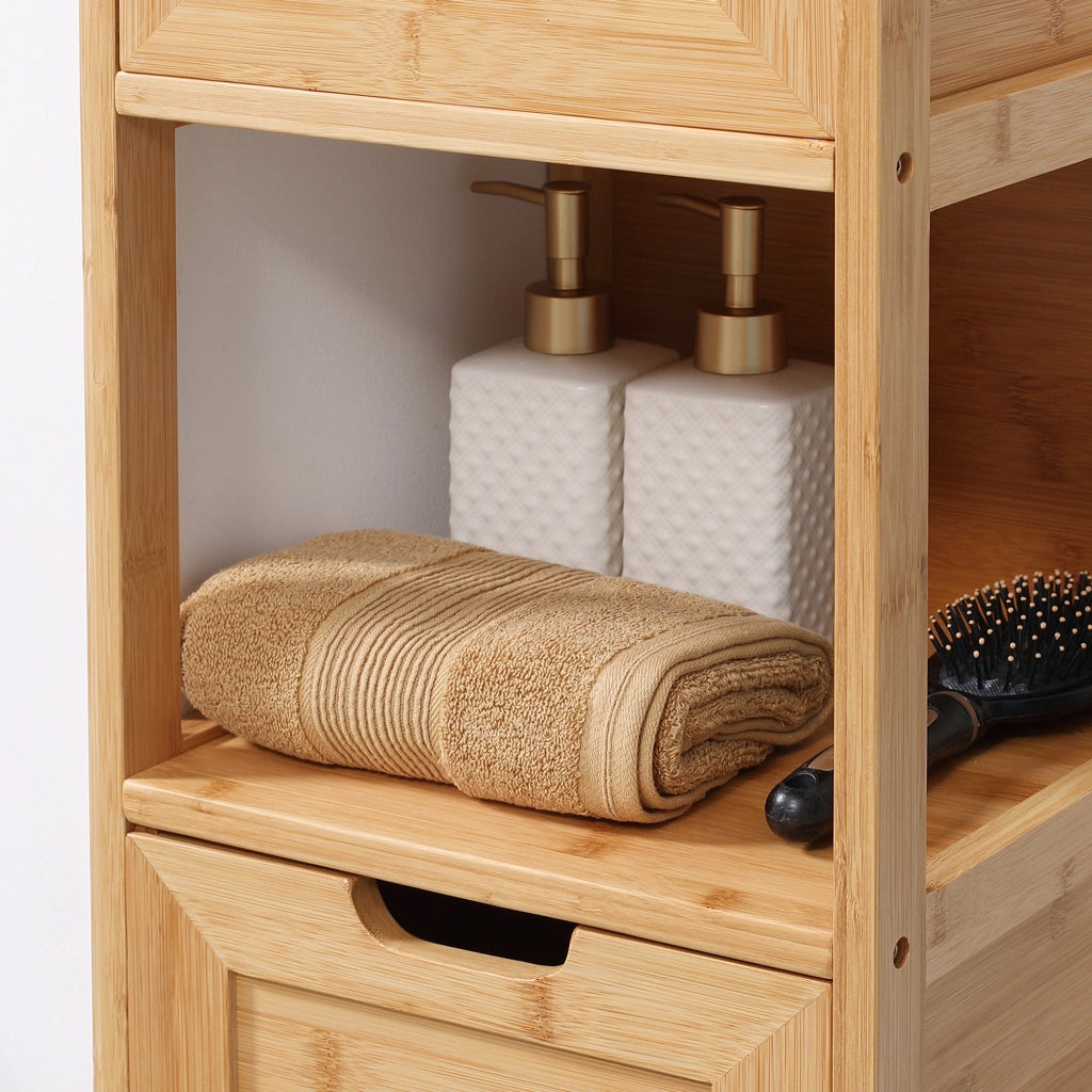 BADEZIMMERSCHRANK con 2 cassetti 30x30x90 cm bambù colore naturale