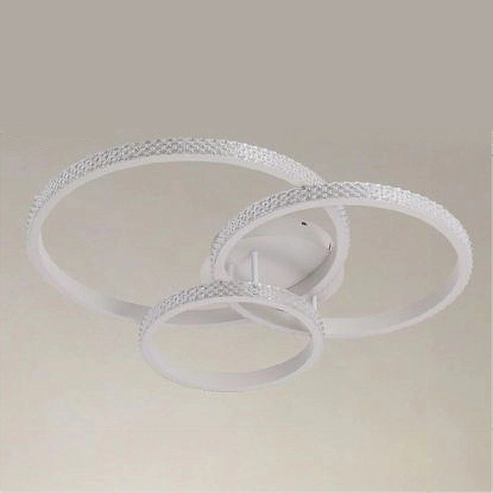 Trade Shop - Plafoniera Led 72w 3 Cerchi Effetto Cristallo Con Telecomando Anelli Bianco 31807 -