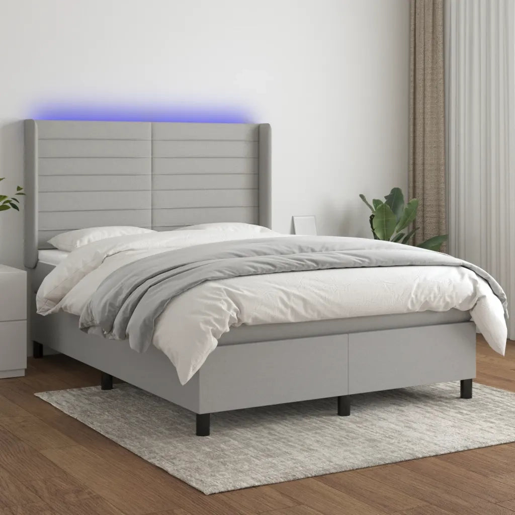 Letto a Molle Materasso e LED Grigio Chiaro 140x190 cm Tessuto 3138389