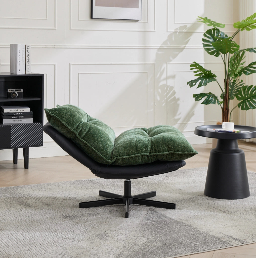 Poltrona relax girevole verde scuro con schienale regolabile