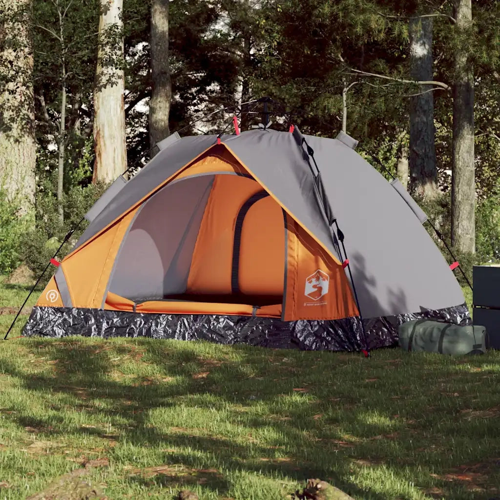 Tenda a Cupola 3 Persone-Tenda da campeggio Grigio e Arancione a Rilascio Rapido 644413