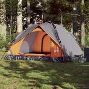Tenda a Cupola 3 Persone-Tenda da campeggio Grigio e Arancione a Rilascio Rapido 644413