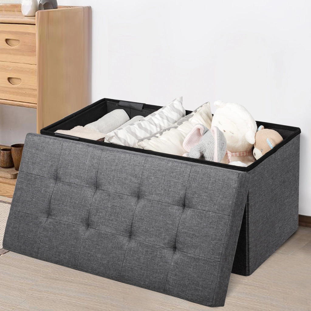 Ottomana salvaspazio pieghevole da 80 cm, Cassapanca per giocattoli con contenitore rimovibile Grigio scuro-Sgabelli