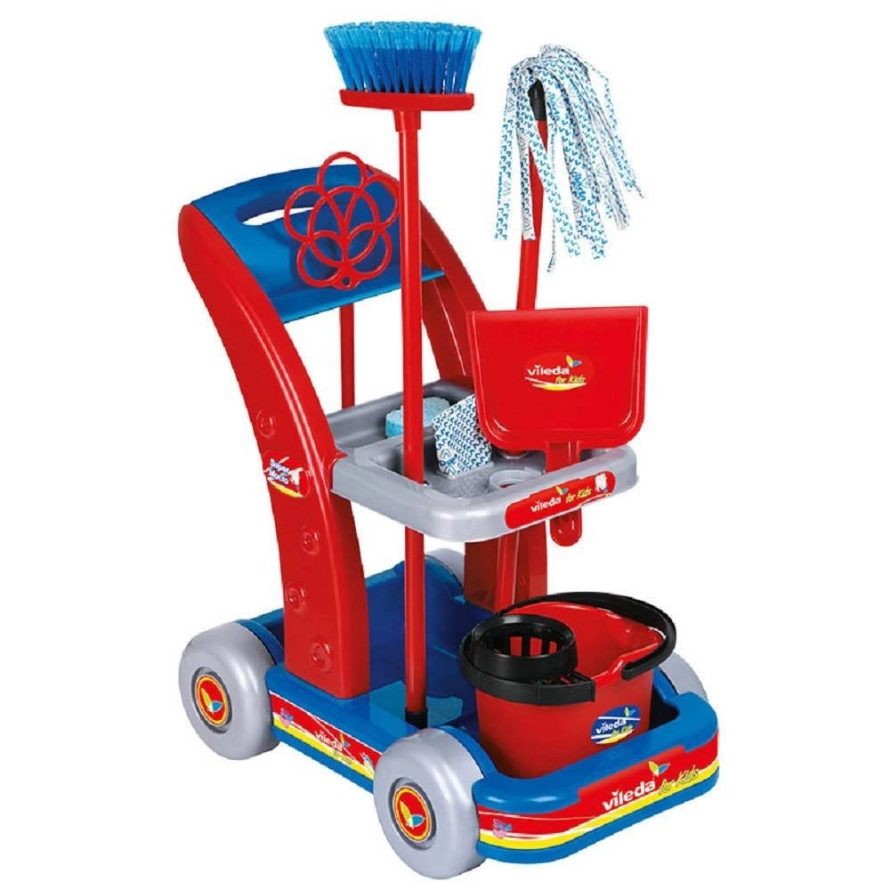 Trade Shop - Carrello Delle Pulizie Giocattolo Con Mocio Secchio Accessori Per Bambini Giochi -
