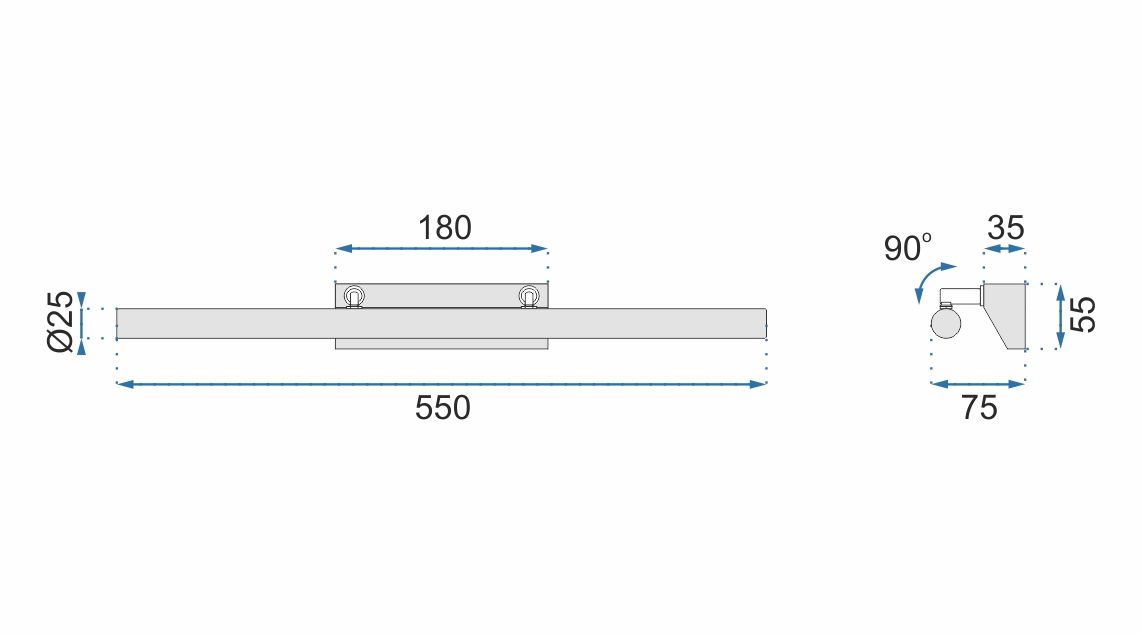 Lampada Da Parete Da Bagno Led Sopra Specchio 9w 70cm APP362-1W