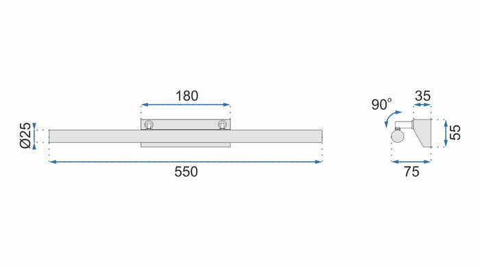 Lampada Da Parete Da Bagno Led Sopra Specchio 9w 70cm APP362-1W