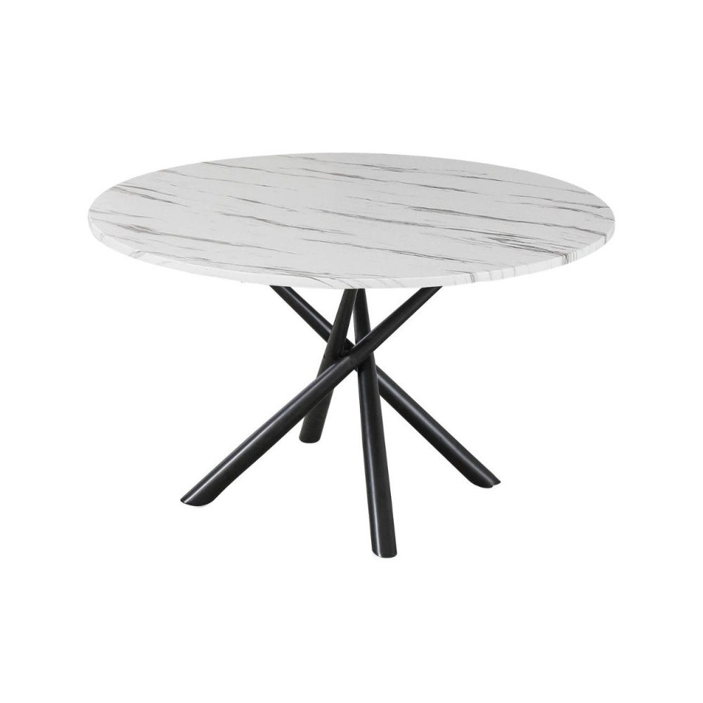 Tavolo rotondo Umbriel effetto marmo bianco con struttura in metallo nero