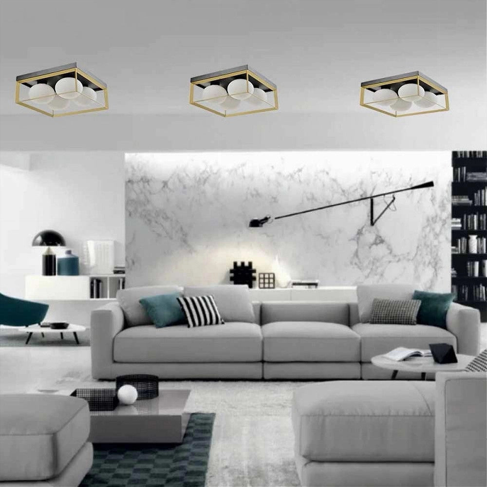 Trade Shop - Plafoniera Da Soffitto Lampada In Metallo Nero Bronzo Con 4 Sfere Vetro G9 C76-4 -