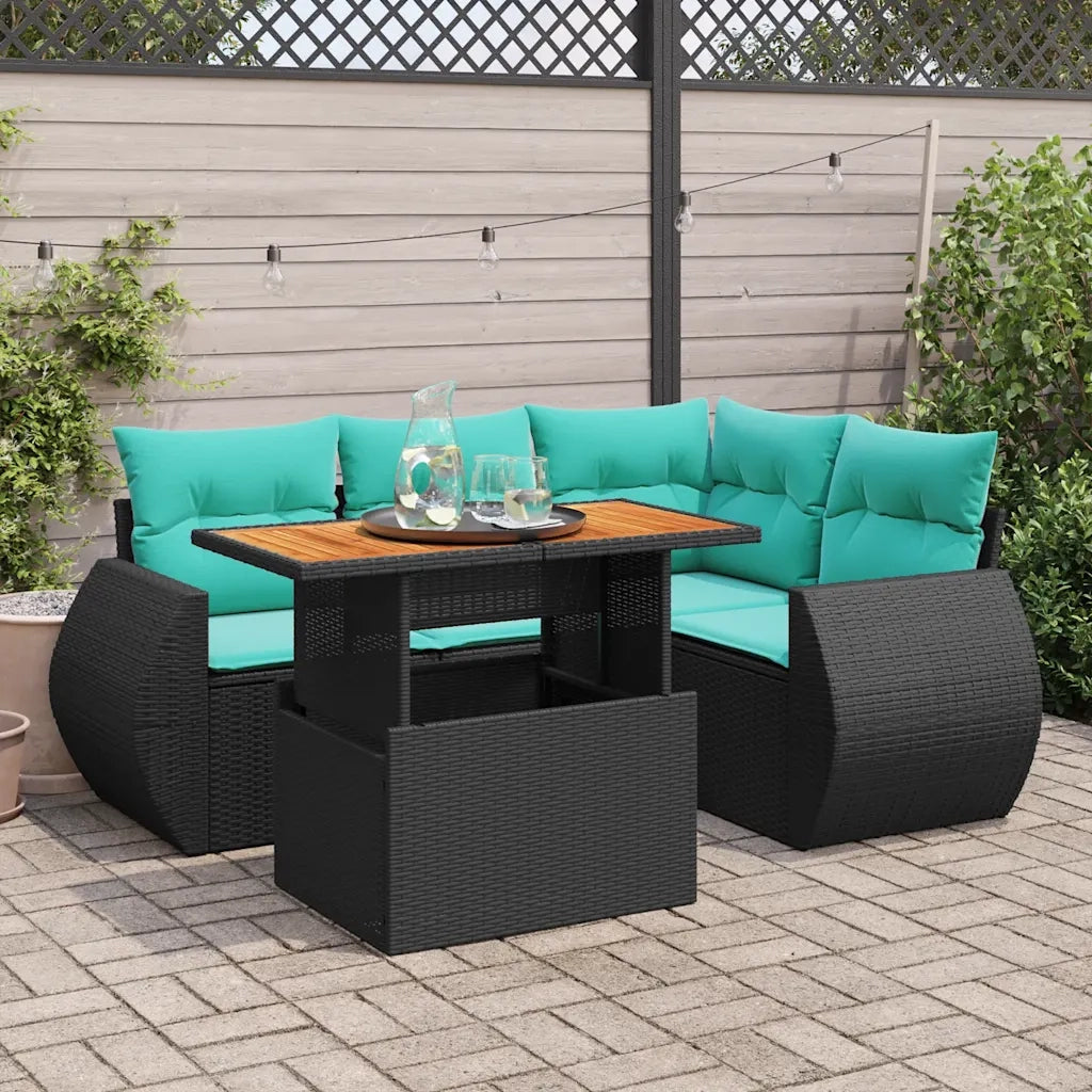 Set Divani da Giardino 5 pz con Cuscini in Polyrattan Nero