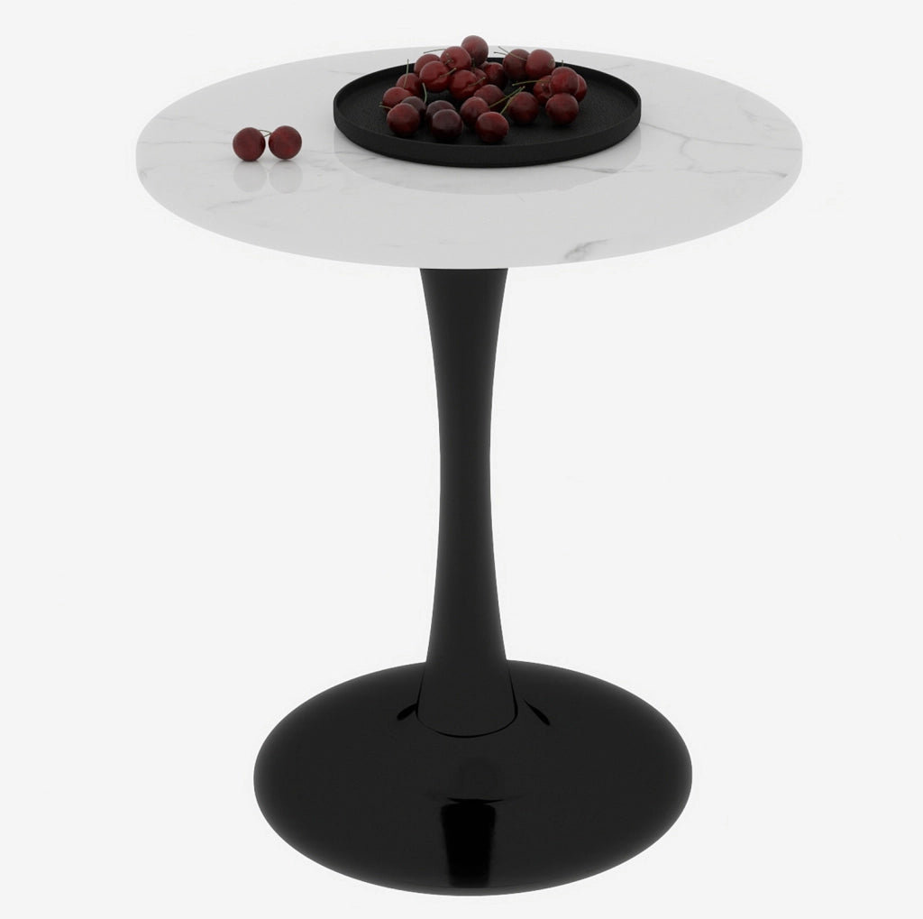 Tavolino rotondo 70 x 70 x 72 cm in marmo artificiale nero e grigio per 2-4 persone