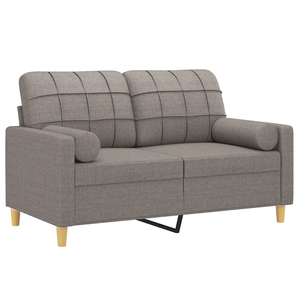 Divano | Divano da soggiorno | Sofa a 2 Posti con Cuscini Tortora 120 cm in Tessuto