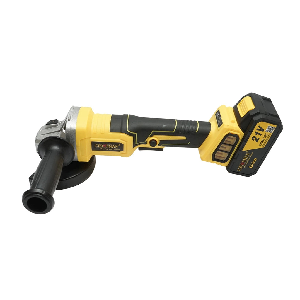 Smerigliatrice angolare con batteria al litio 21V/4Ah, motore brushless, 3 velocità, diametro disco 115mm Crownman