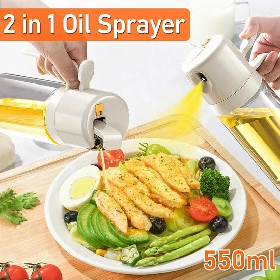 Spruzzatore di Olio per Cucina 2 in 1, Spray di Olio per Cucina 550ml, Spray di Olio con Pennello in Silicone, Spruzzatore di Olio per Olio di Cottura, Dispenser di Olio per Cottura, Spruzzatore di Olio per Cucina, Salatiera (Beige)