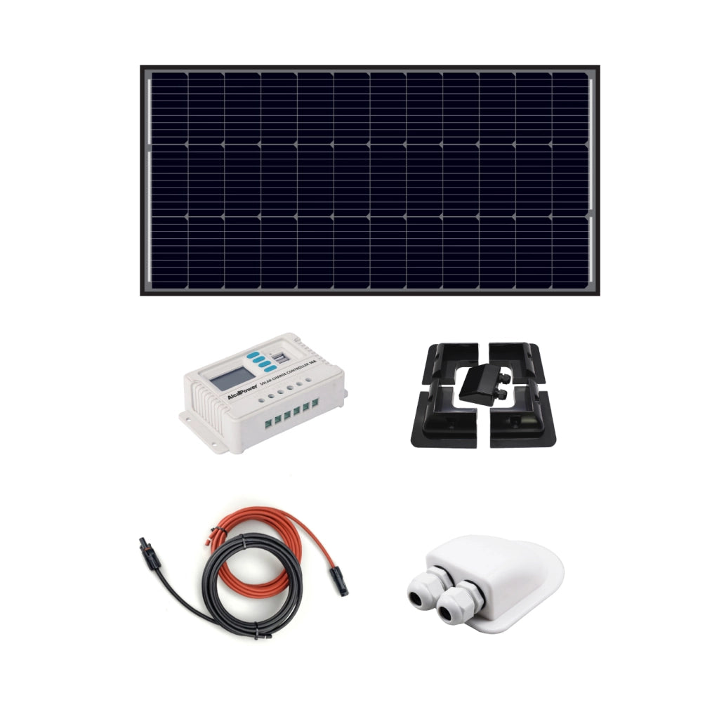 Alcapower Kit Fotovoltaico 110W Monocristallino per Camper, Barche e Caravan con Regolatore PWM 10A LCD