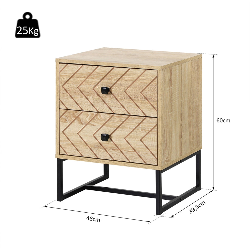Comodino con 2 Cassetti in Legno ¨C Zephmum ¨C 48x39,5x60 cm