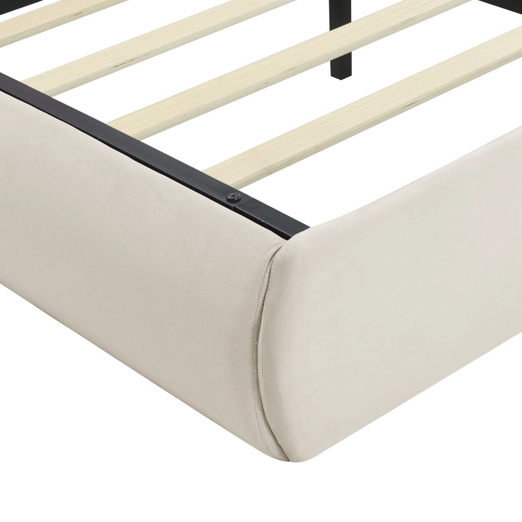 Letto imbottito con contenitore e LED, velluto beige, 140x200 cm