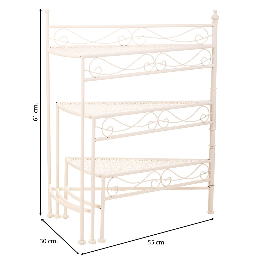 Supporto 3 ripiani per pentole in ferro battuto bianco 55x30x61